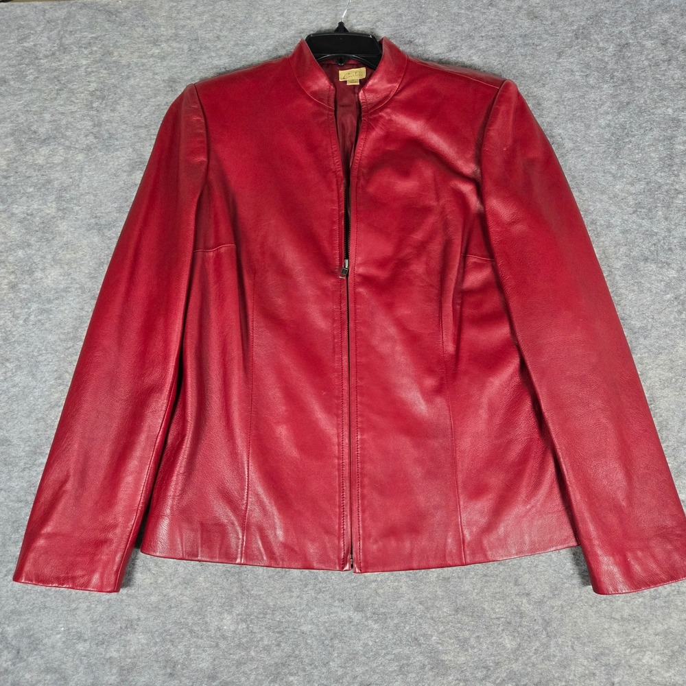 Vintage CASLON Red Lambskin Leather Jacket Moto Red Size Large